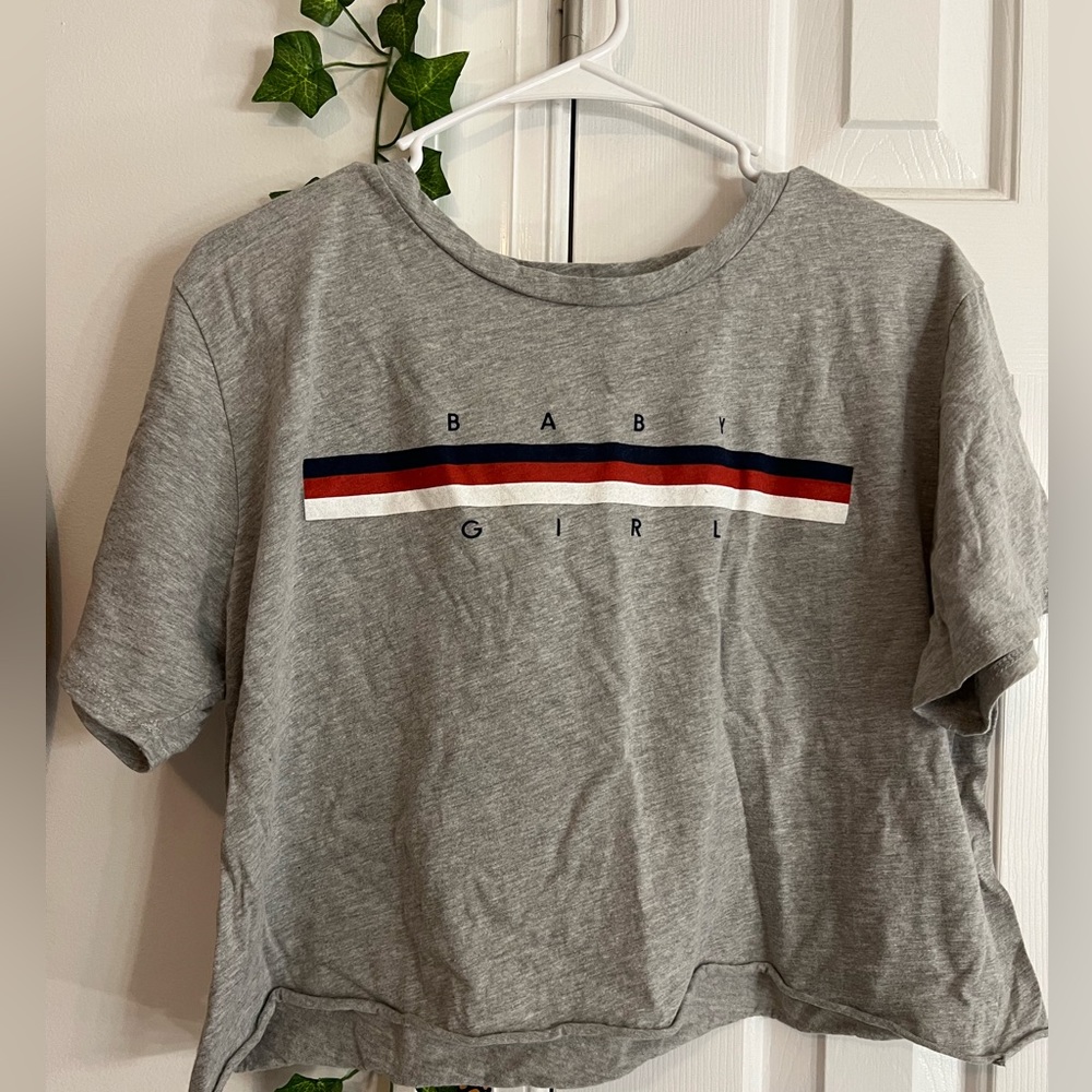 Grey Striped Crop Top